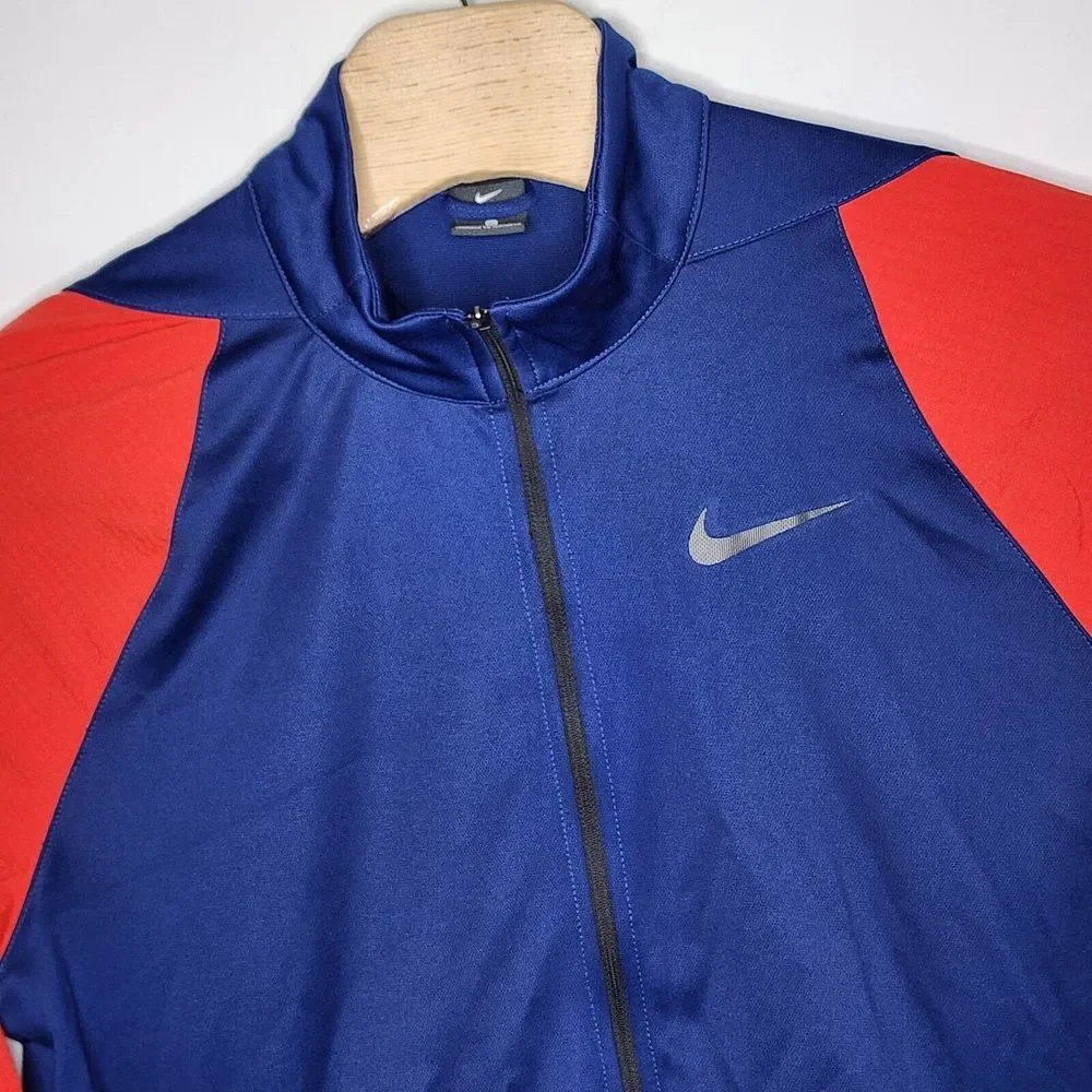 Nike Dri-Fit Men's‎ Full Zip Windbreaker Jacket XL Standard Fit Navy Blue Orange